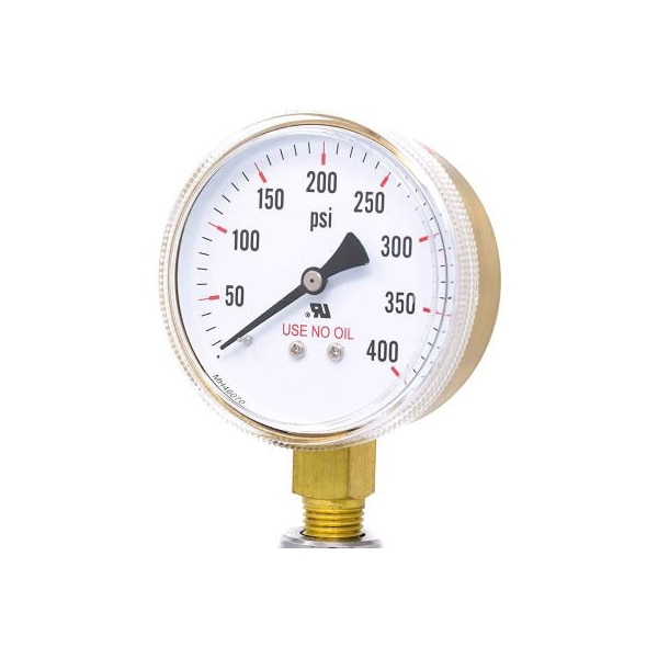 Engineered Specialty Products, Inc PIC Gauges 2.5" UNO Pressure Gauge, 1/4" NPT, Dry, 0/400 PSI, Lower Mount, 501D-UNO-254I 501D-UNO-254I - main